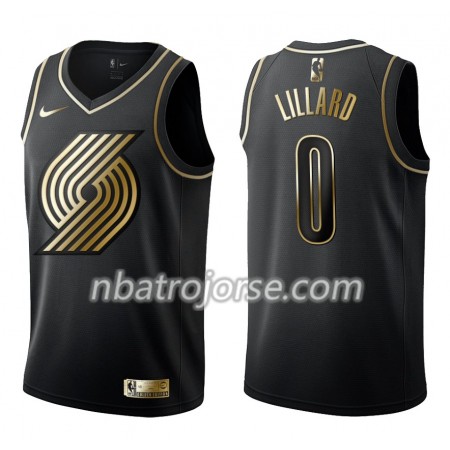 Män Portland Trail Blazers Tröja Damian Lillard 0 Nike Svart Guld Edition Swingman